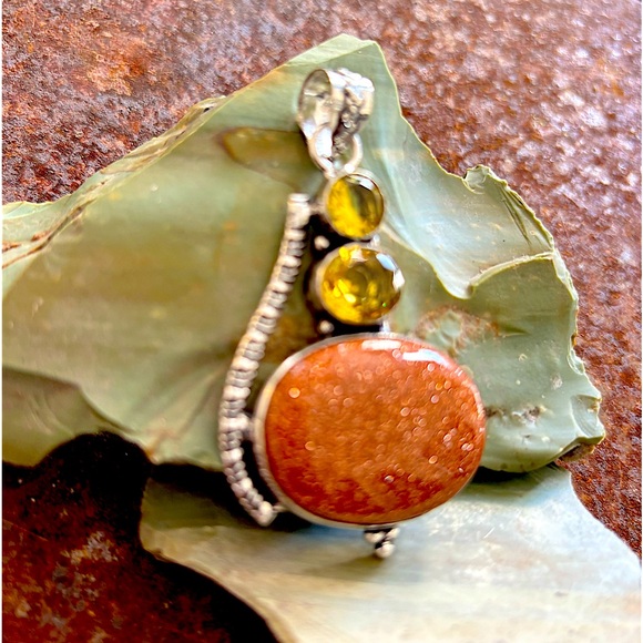 Santa Fe Goldstone Sterling Silver 925 Pendant Yellow Citrine Southwest Artisan - Picture 4 of 12